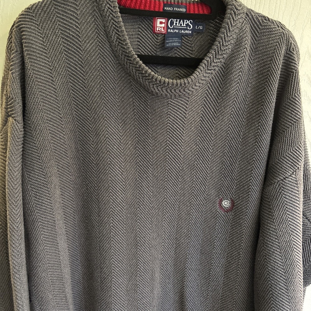 Vntage Chaps Sweater Size Large Grey Heavy Knit Crew Neck Ribbed Over Sized